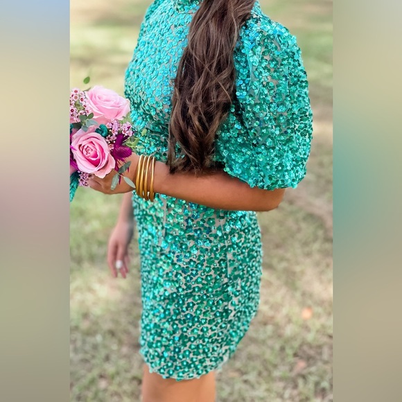 Queen Of Sparkles Poof Sleeve Sequin Dress - Picture 2 of 4